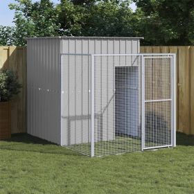 Dog House with Run Light Gray 65"x98.8"x71.3" Galvanized Steel