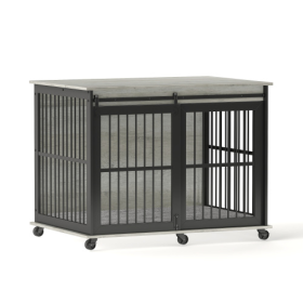 Furniture Dog Cage Sliding Iron Door Dog Cage With Mat (Color: Grey)