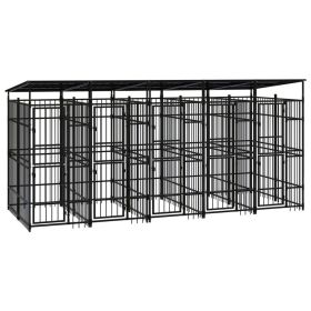 Outdoor Dog Kennel with Roof Steel 99.2 ft² (Color: Black)