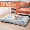 Fluffy Dog Crate Pad, Plush Faux Fur Dog Bed For Extra Large Dogs, Calming XL Dog Bed For Crate, Soft Warm Dog Crate Mat With Non-Slip Bottom, Grey